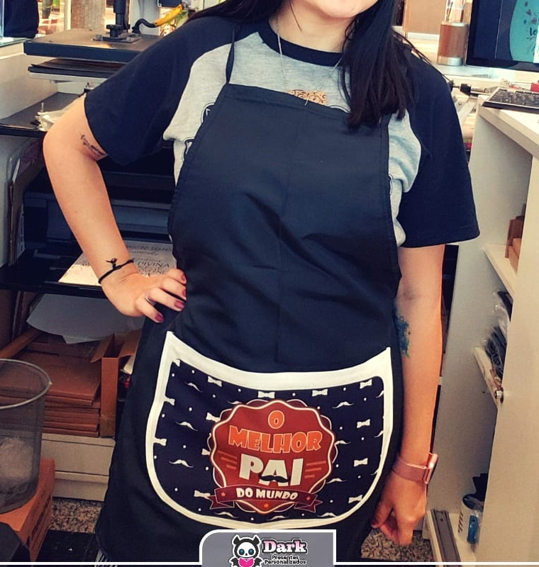 Avental Adulto Preto com Bolso Branco- PERSONALIZADO - Imagem 2