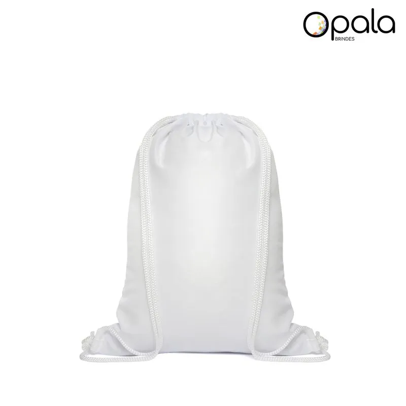 Mochila em Poliéster Branca com Cordão Branco -PERSONALIOZADA- 20x30cm