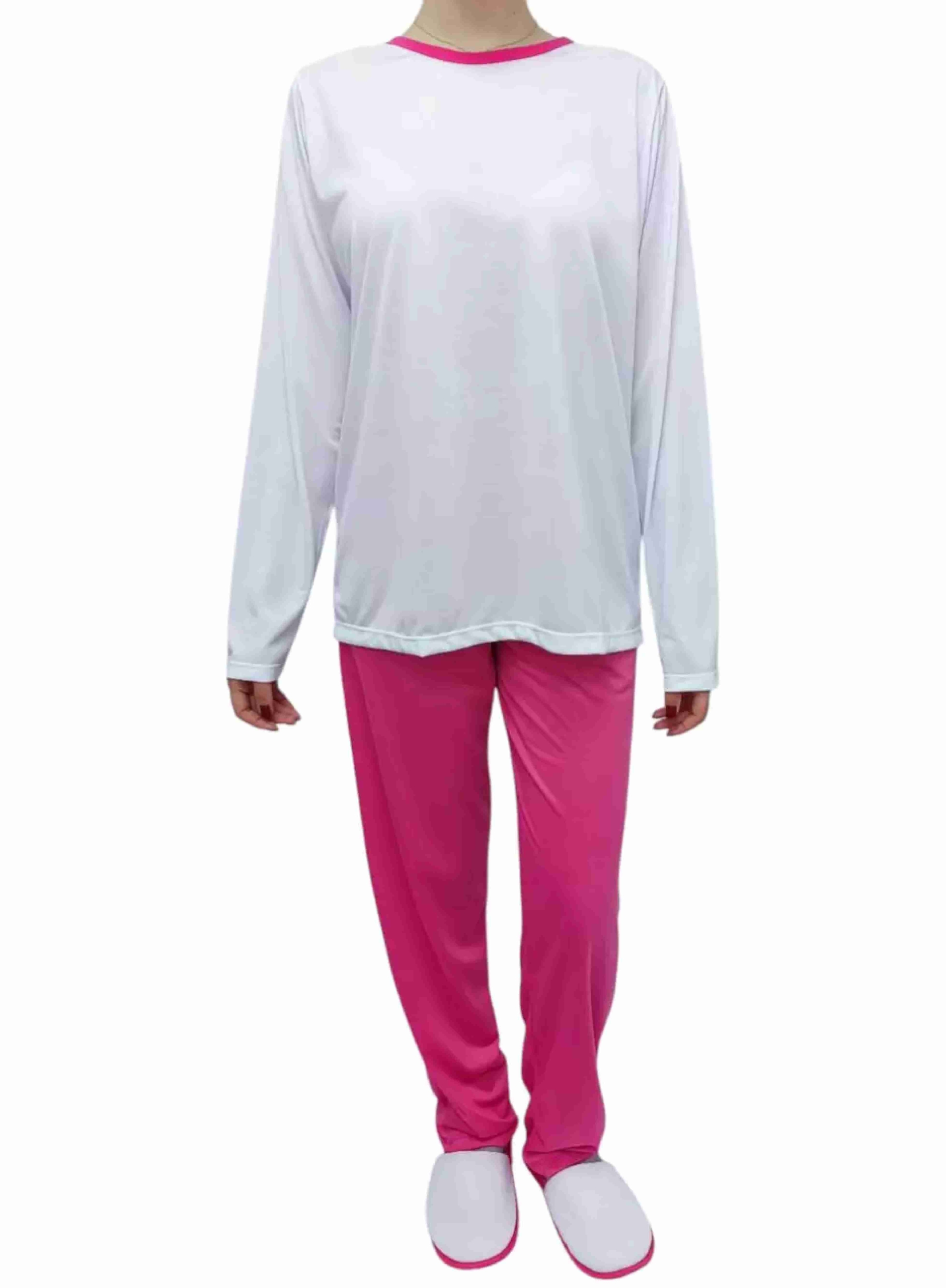 Pijama Feminino Longo Adulto – Pink e Branco – Poliéster – Personalizado - Imagem 3