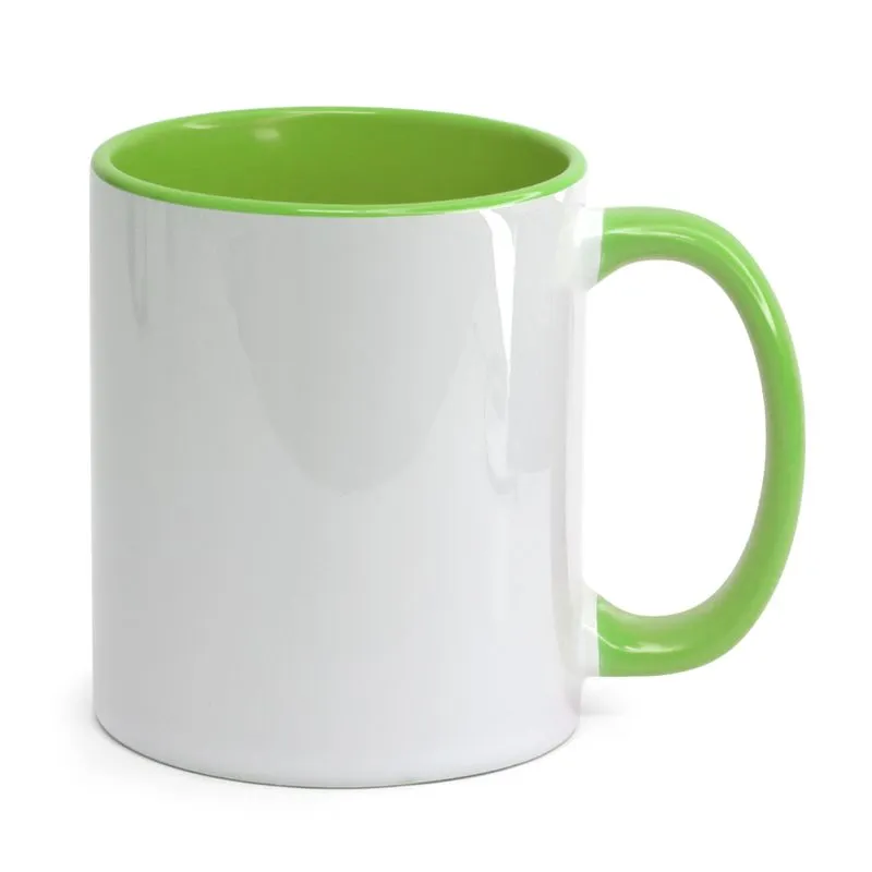 Caneca de Cerâmica Branca com Alça e Interior Verde Claro para Sublimação – 325 ml