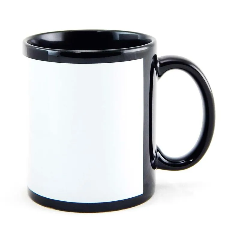 Caneca de Cerâmica Preta com Faixa Branca para Sublimação – 325 ml